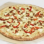 mozzarella, ricotta, peppers, and sausage pizza