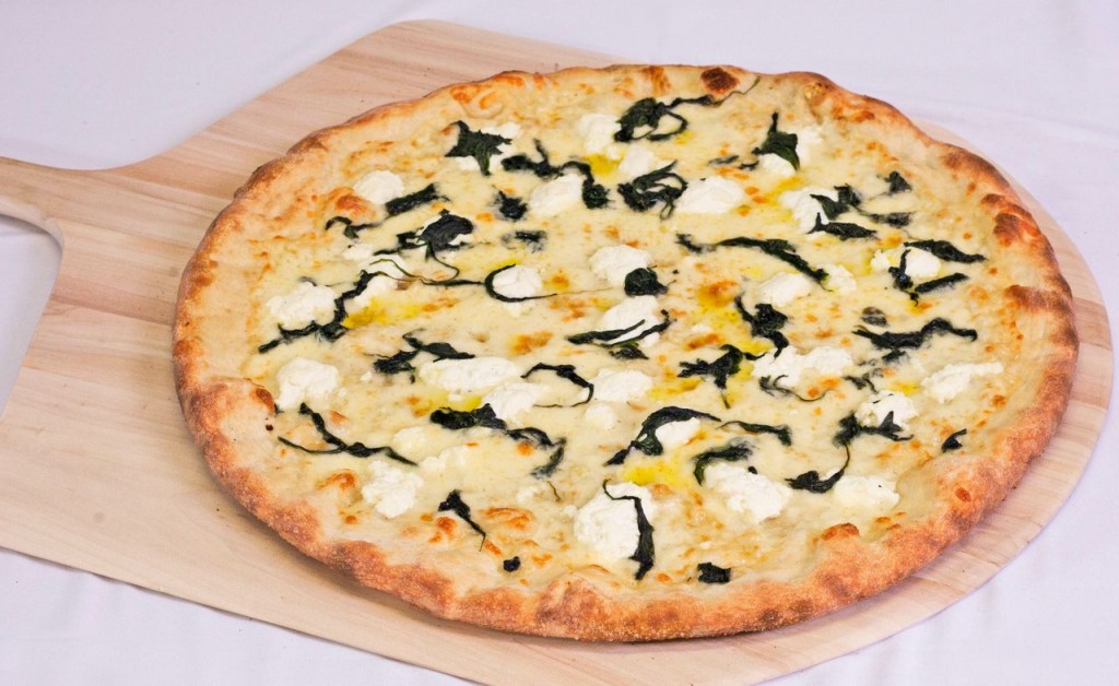 mozzarella, ricotta, and spinach pizza