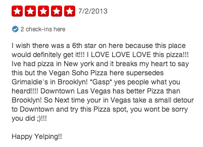 Yelp review for Pop Up Pizza in Las Vegas